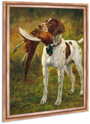 A Hunting Dog With A Pheasant By Caspar Von Reth