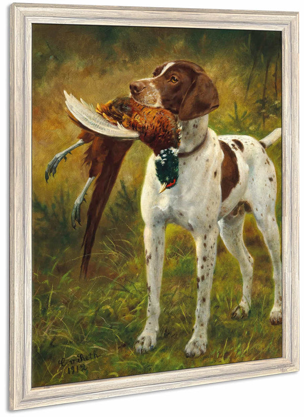 A Hunting Dog With A Pheasant By Caspar Von Reth