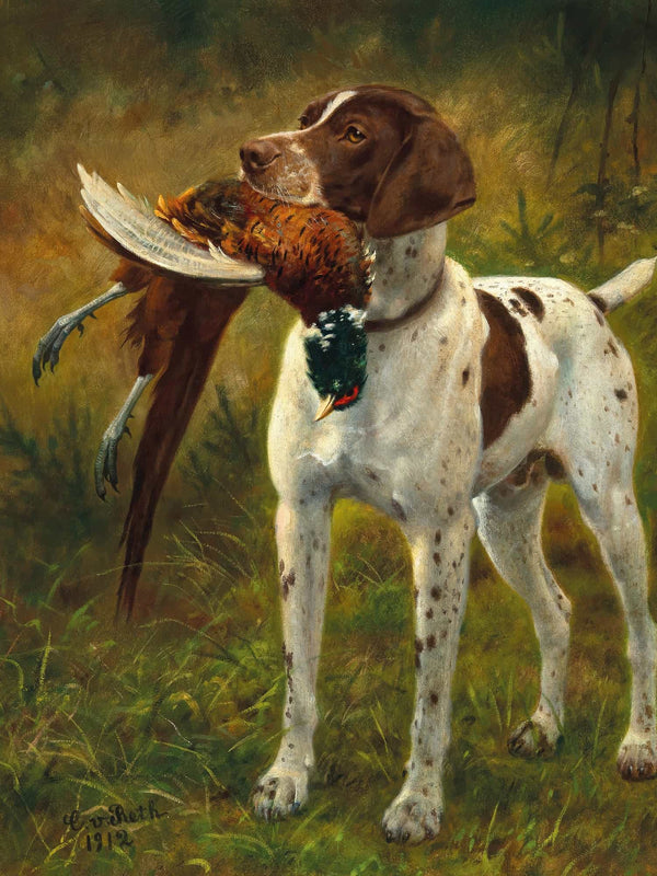 Caspar Von Reth A Hunting Dog With A Pheasant By Caspar Von Reth