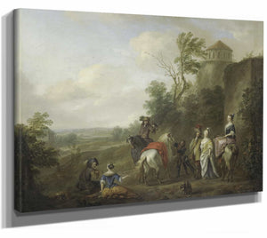 Carel Van Falens 14" x 11" / Stretched Canvas Wrap A Hunting Party By Carel Van Falens