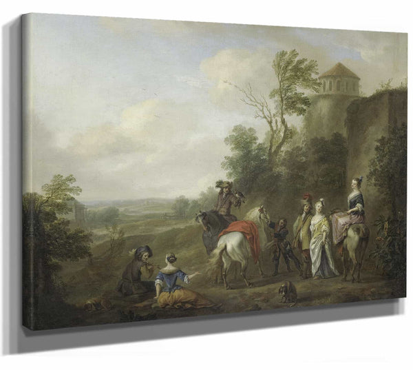 Carel Van Falens 14" x 11" / Stretched Canvas Wrap A Hunting Party By Carel Van Falens