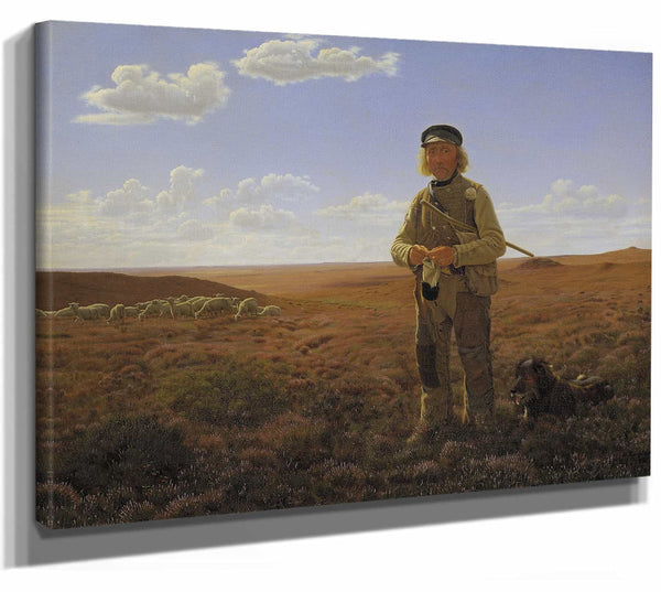 Frederik Vermehren 14" x 11" / Stretched Canvas Wrap A Jutland Sheperd On The Moors By Frederik Vermehren