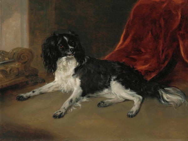 Richard Ramsay Reinagle A King Charles Spaniel By A Fireplace By Richard Ramsay Reinagle