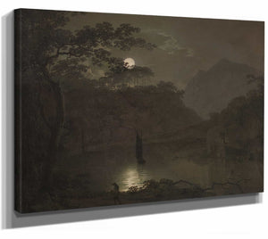 Joseph Wright Of Derby 14" x 11" / Stretched Canvas Wrap A Lake By Moonlight By Joseph Wright Of Derby