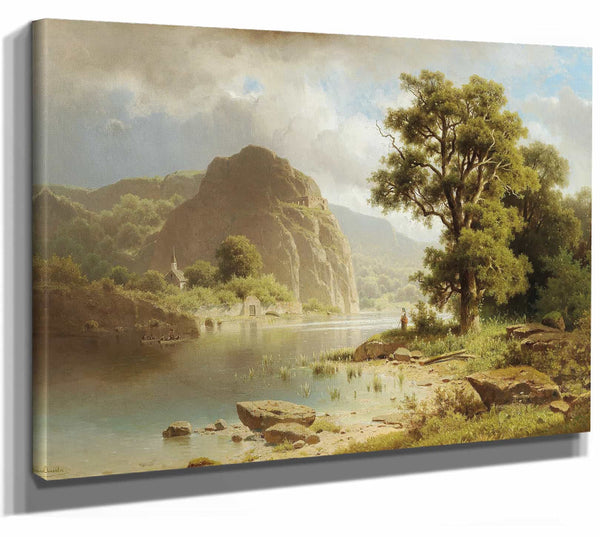 Adolf Chwala 14" x 11" / Stretched Canvas Wrap A Lake Landscape By Adolf Chwala