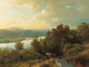 Hans Gude A Lakeside Landscape By Hans Gude