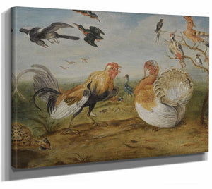 A Landscape With A Cockerel And A Turkey Squabbling And Other Fowl By Jan Van Kessel The Elder