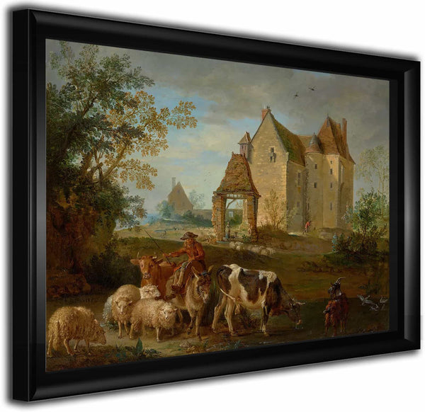 A Landscape With A Shepherd Driving Animals To Pasture A Castle Beyond By Jean Baptiste Oudry