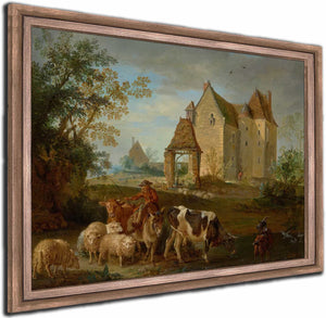 A Landscape With A Shepherd Driving Animals To Pasture A Castle Beyond By Jean Baptiste Oudry