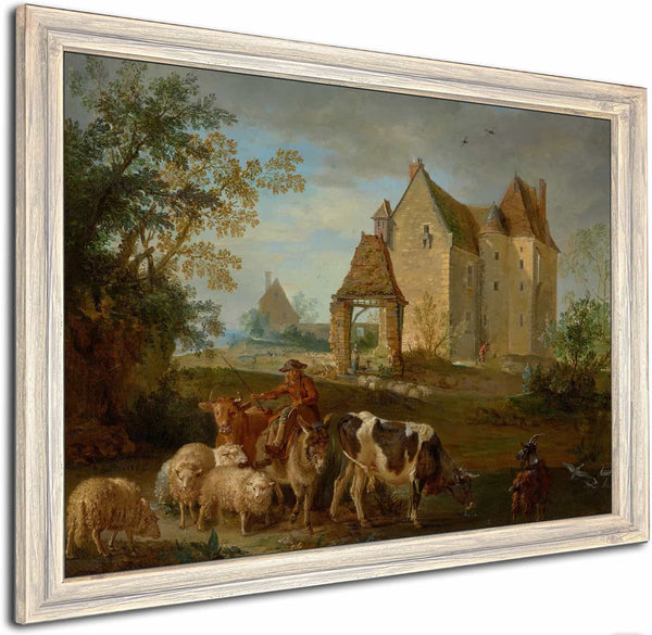 A Landscape With A Shepherd Driving Animals To Pasture A Castle Beyond By Jean Baptiste Oudry