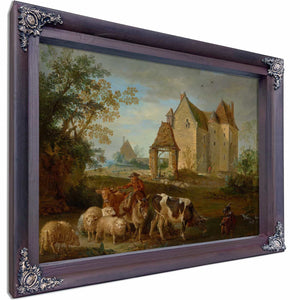 A Landscape With A Shepherd Driving Animals To Pasture A Castle Beyond By Jean Baptiste Oudry