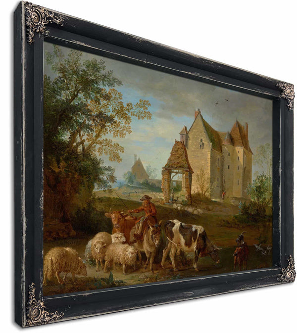 A Landscape With A Shepherd Driving Animals To Pasture A Castle Beyond By Jean Baptiste Oudry