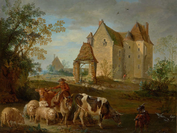 Jean Baptiste Oudry A Landscape With A Shepherd Driving Animals To Pasture A Castle Beyond By Jean Baptiste Oudry