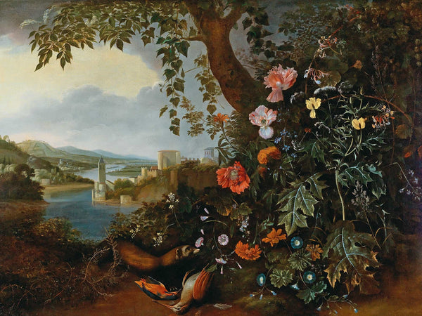 Matthias Withoos A Landscape With Flowers And A Marten And Bird Trap By Matthias Withoos