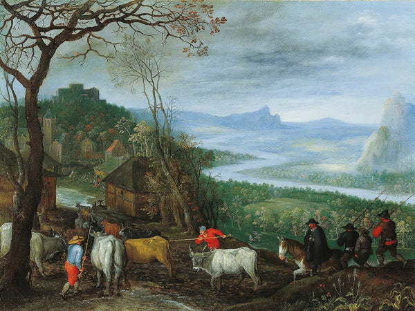 Jan Brueghel The Elder A Landscape With Herdsmen Driving Cattle To A Village By Jan Brueghel The Elder