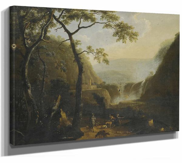 A Landscape With Hunters Near A Waterfall By Barend Appelman