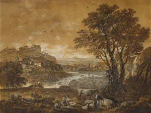 Francesco Zuccarelli A Landscape With Shepherds Resting Under A Tree By A Cascade By Francesco Zuccarelli