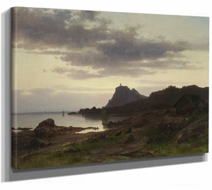 Sophus Jacobsen 14" x 11" / Stretched Canvas Wrap A Lighthouse On The Coast Norway By Sophus Jacobsen