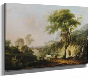 Michael Wutky 14" x 11" / Stretched Canvas Wrap A Mediterranean Landscape With Shepherds And Their Flock By Michael Wutky