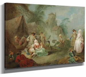 Jean Baptiste Pater 14" x 11" / Stretched Canvas Wrap A Military Encampment By Jean Baptiste Pater