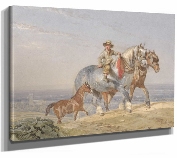 A Ploughboy Riding One Of A Pair Of Draught Horses Up A Hill By John Frederick Tayler