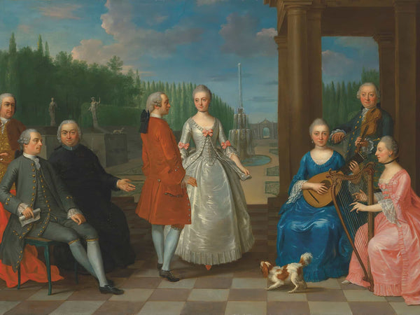 Balthasar Beschey A Portrait Of Jacques Jean Cremers And His Wife Dancing On A Garden Terrace Surrounded By Other Members Of The Family Playing Music By Balthasar Beschey