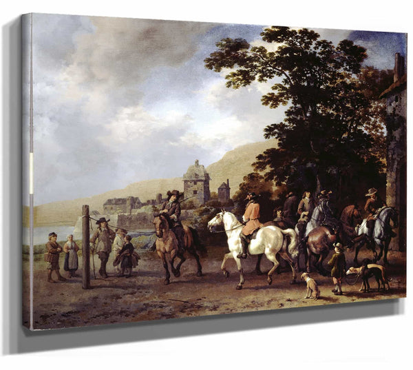 Abraham Van Calraet 14" x 11" / Stretched Canvas Wrap A Riding School In The Open Air By Abraham Van Calraet