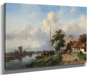 A River Landscape With Figures On The Bank By Charles Leickert