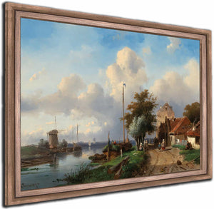 A River Landscape With Figures On The Bank By Charles Leickert