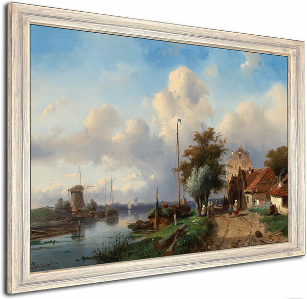 A River Landscape With Figures On The Bank By Charles Leickert