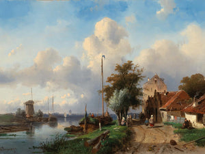 Charles Leickert A River Landscape With Figures On The Bank By Charles Leickert