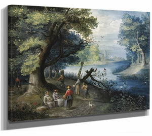 A River Landscape With Figures By Balthasar Beschey