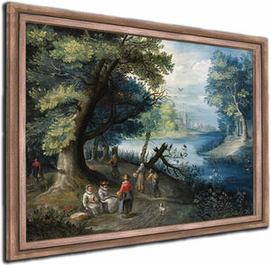 A River Landscape With Figures By Balthasar Beschey