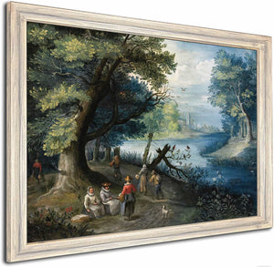 A River Landscape With Figures By Balthasar Beschey