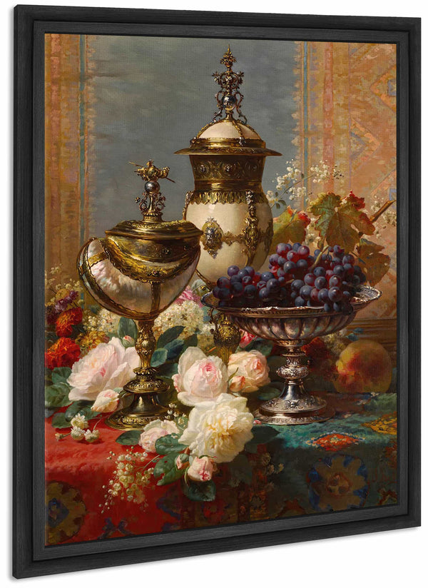 A Still Life With Roses Grapes And A Silver Inlaid Nautilus Shell By Jean Baptiste Robie