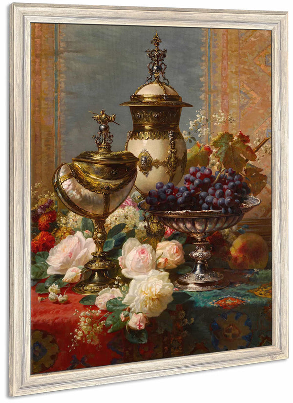 A Still Life With Roses Grapes And A Silver Inlaid Nautilus Shell By Jean Baptiste Robie