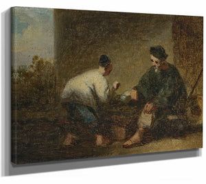 A Street Scene In Macau With Two Figures Playing A Game By George Chinnery