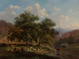 Frederik Marinus Kruseman A Summer Landscape With Figures Resting With Their Flock Beside A River Where Cattle Are Watering By Frederik Marinus Kruseman