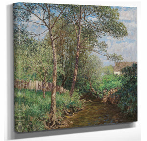 Alfred Zoff 12" x 12" / Stretched Canvas Wrap A Sunny Landscape With Stream By Alfred Zoff