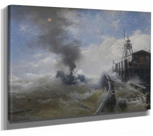 Andreas Achenbach 14" x 11" / Stretched Canvas Wrap A Tug Leaving The Port Of Ostend By Andreas Achenbach