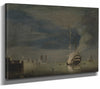 Charles Brooking 14" x 11" / Stretched Canvas Wrap A Two Decker On Fire At Night Off A Fort By Charles Brooking