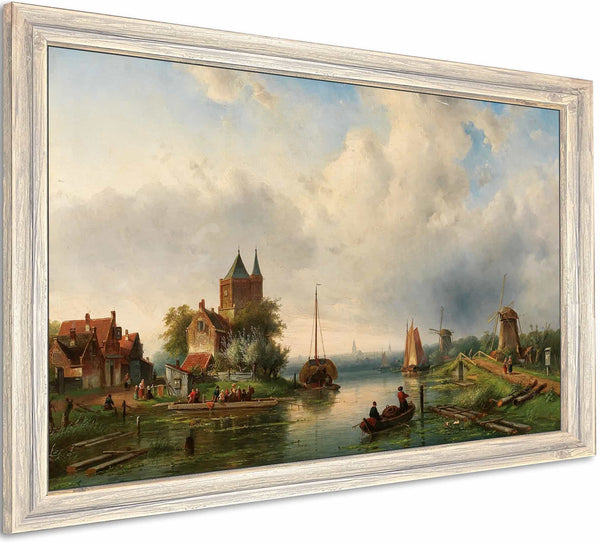 A Vast River Landscape With Windmills By Charles Leickert