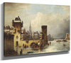 Ludwig Hermann 14" x 11" / Stretched Canvas Wrap A View Of A Canal In Winter By Ludwig Hermann