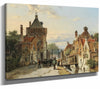 Willem Koekkoek 14" x 11" / Stretched Canvas Wrap A View Of A Netherlandish Town With Figures Chattering By Willem Koekkoek
