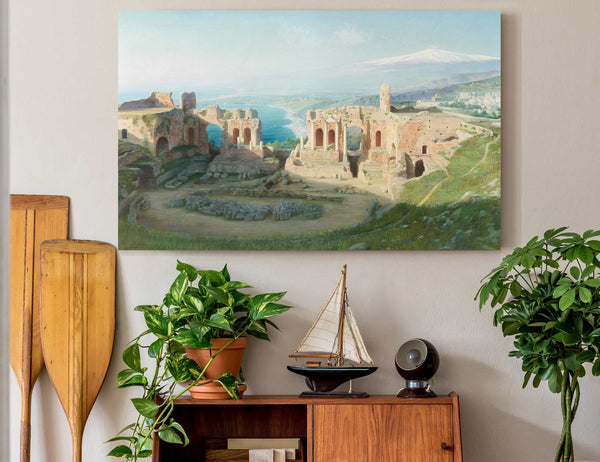 Adolf Bohm A View Of The Amphitheatre At Taormina With Etna Beyond By Adolf Bohm