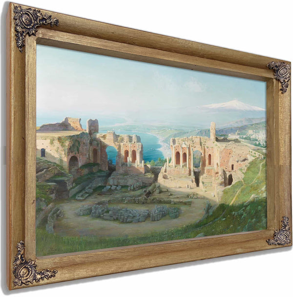 A View Of The Amphitheatre At Taormina With Etna Beyond By Adolf Bohm