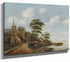 Thomas Heeremans 14" x 11" / Stretched Canvas Wrap A Village On The Banks Of A River By Thomas Heeremans