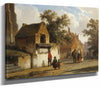 Cornelis Springer 14" x 11" / Stretched Canvas Wrap A Village Road By Cornelis Springer
