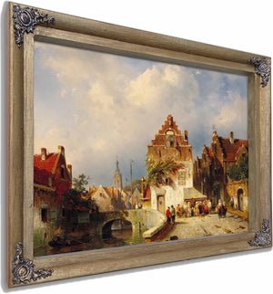 A Village Scene With A Bridge By Charles Leickert