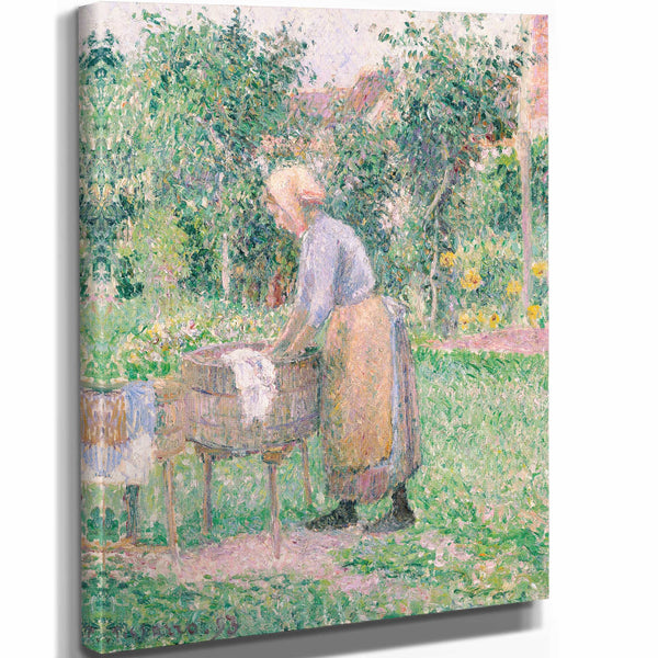 Camille Pissarro 11" x 14" / Stretched Canvas Wrap A Washerwoman At Eragny By Camille Pissarro